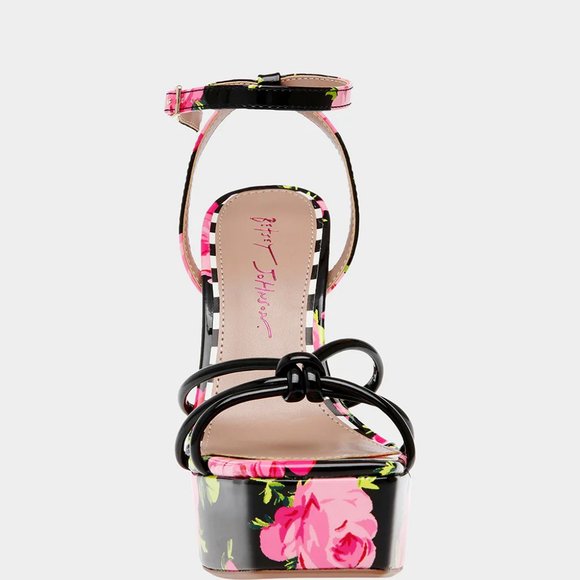 Betsey Johnson Black & Pink Floral Platform Sandals  392J - Picture 5 of 7